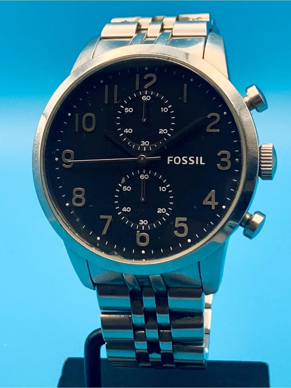FOSSIL TOWNSMAN FS4875 Men’s Chrono Wristwatch All St Steel Working New Battery